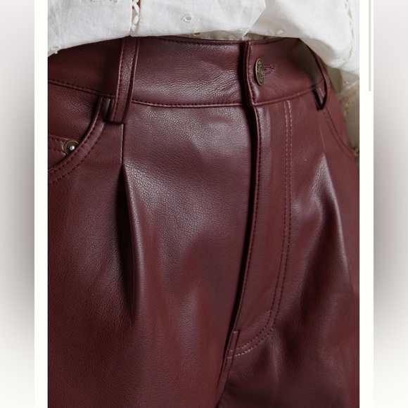 Pilcro The Breaker Cropped Faux Leather Pleated Pants Brown Size M - Picture 4 of 16